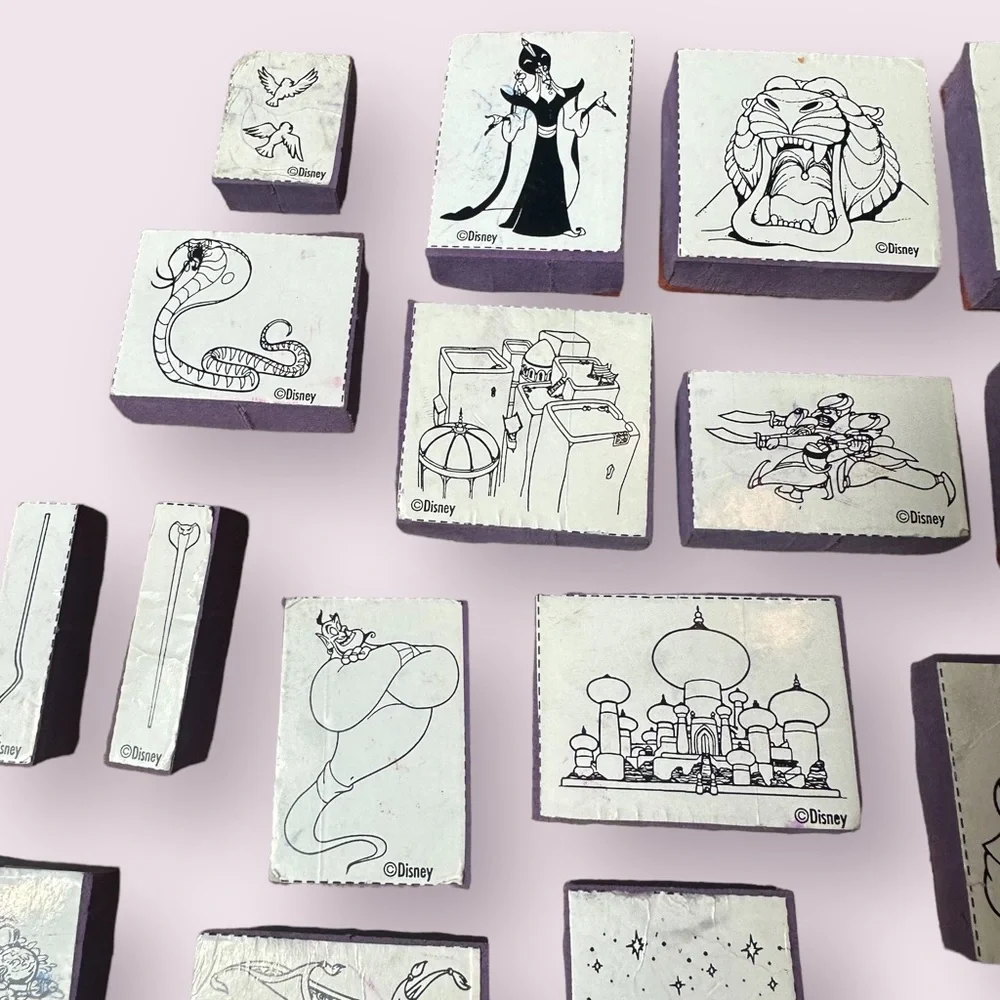 Large Set Of 34 Disney Aladdin Rubber Stamps Jasmine Jafar The Genie Rajah